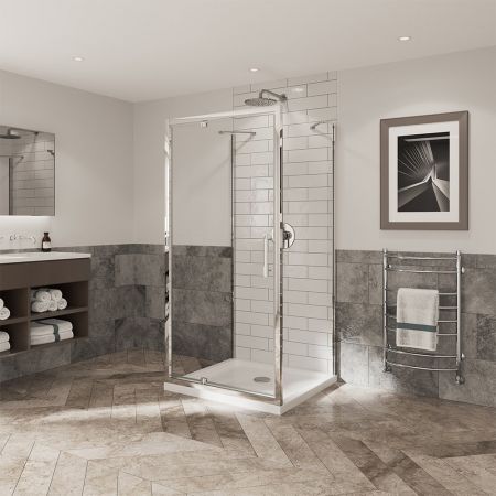 Coram Optima 3 Sided Shower Enclosure - 760mm Pivot Door and 760mm Side Panels