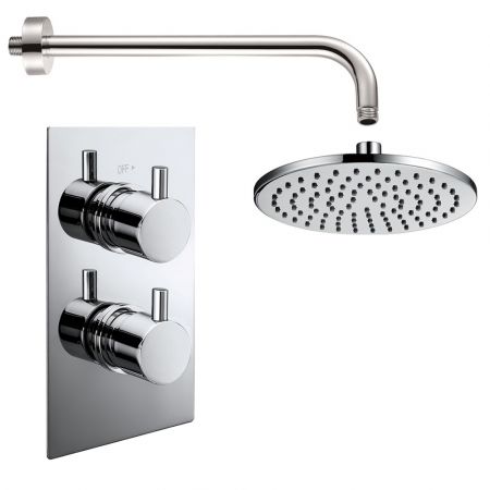 Electra Twin Round Concealed Thermostatic Shower Valve with Wall Arm and Fixed Shower Head