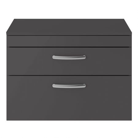 Nuie Athena 800mm 2 Drawer Wall Hung Cabinet & Worktop - Gloss Grey