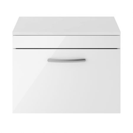 Nuie Athena 600mm Wall Hung Cabinet And Worktop - Gloss White
