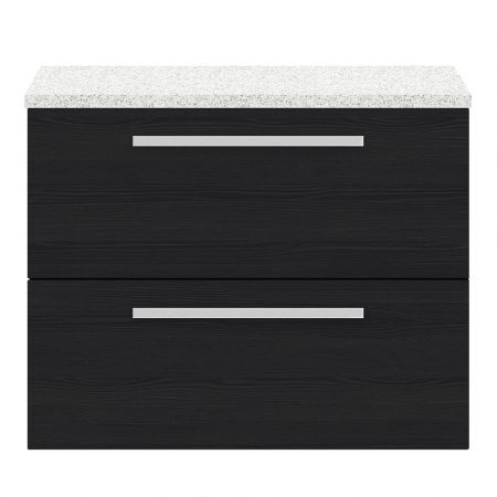 Hudson Reed Quartet 760mm 2 Drawer Wall Hung Cabinet & Sparkling White Worktop - Charcoal Black