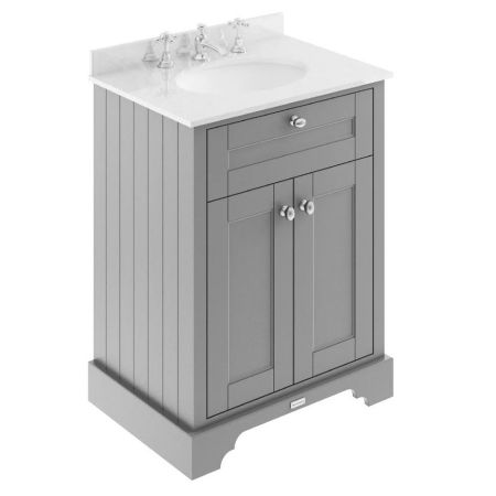Hudson Reed Old London 600mm Cabinet & 3TH Basin with White Marble Top - Storm Grey