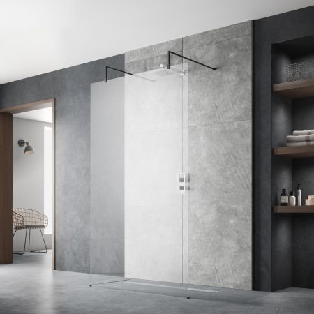 Hudson Reed Walk-In 8mm Wetroom Screen with Double Support Arms and Feet 700mm - Black
