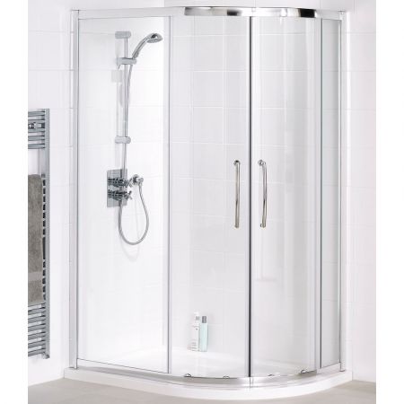 Lakes Semi-Frameless Silver Easy-Fit Double Sliding Door Offset Quadrant Shower Enclosure 1200mm x 900mm x 1850mm High