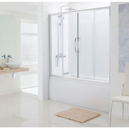 Lakes Classic Silver Semi-Frameless Over Bath Double Slider Door 1500mm x 1500mm High 