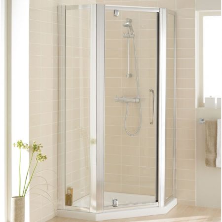 Lakes Classic Silver Semi-Framless Pentagon Enclosure with Pivot Door 900mm x 900mm 1850mm High 