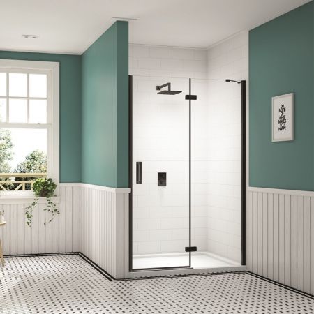 Merlyn Black Hinge and Inline Shower Door 1400mm - In Recess