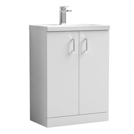 Nuie Arno 600mm 2 Door Freestanding Cloakroom Vanity Unit & Polymarble Basin - Gloss White