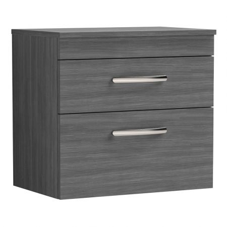 Nuie Athena 800mm 2 Drawer Wall Hung Cabinet & Worktop - Anthracite Woodgrain