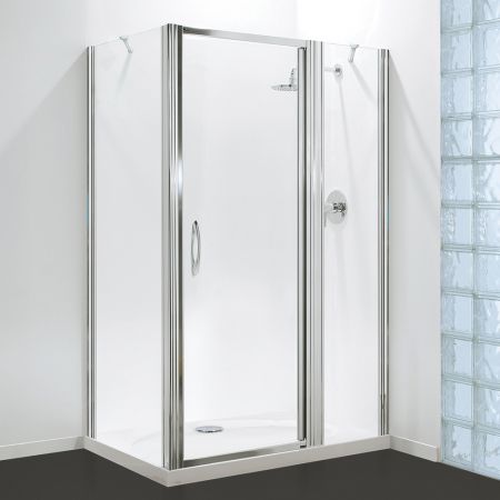 Coram Premier Inline Panel - Chrome - Clear Glass  - To fit 1400mm Tray