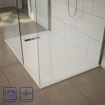 Serene Prism 25mm Linear Rectangular Shower Tray & Waste 1000mm x 800mm - White