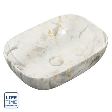 Serene Thornton 460mm Ceramic Washbowl - White Marble Effect