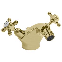 BC Designs Victrion Crosshead Mono Bidet Mixer Tap with Pop Up Waste - Brushed Gold