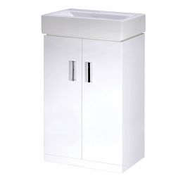 Nuie Cloakroom 450mm Floor Standing Cabinet & Basin - Gloss White