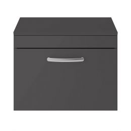 Nuie Athena 600mm Wall Hung Cabinet And Worktop - Gloss Grey
