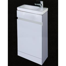 RAK Manhattan Slimline Floor Standing Cabinet With Resort 450mm Slimline Basin 1 Tap-Hole Right Hand - Gloss White 