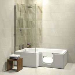 Trojan Bathe Easy Solarna 1700mm x 850mm L Shaped Easy Access Shower Bath - Right Hand