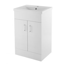 Nuie Eden 500mm 2 Door Floor Standing Cabinet & Mid-Edge Basin - Gloss White