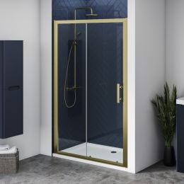 Aqua i 6 Brushed Brass Single Sliding Shower Door 1400mm x 1900mm High