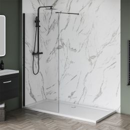 1700mm x 750mm Black Wetroom Shower Screens Shower Enclosure and Shower Tray (Includes Free Shower Tray Waste)