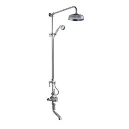 BC Designs Victrion Triple Outlet Thermostatic Shower Mixer with Riser Rail Kit, Fixed Head & Bath Spout - Brushed Chrome