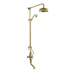 BC Designs Victrion Triple Outlet Thermostatic Shower Mixer with Riser Rail Kit, Fixed Head & Bath Spout - Gold