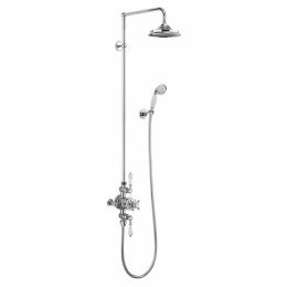 Burlington Avon Two Outlet Thermostatic Shower Mixer with Riser Rail Kit & 6 Inch Fixed Head - Chrome / White