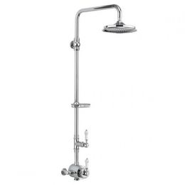 Burlington Stour Single Outlet Thermostatic Shower Mixer with Riser Rail & 6 Inch Fixed Head - Chrome / White