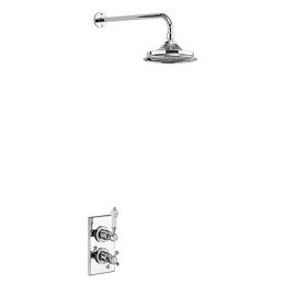 Burlington Trent Single Outlet Thermostatic Shower Mixer with 12 Inch Chrome Fixed Head - Chrome / White