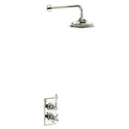 Burlington Trent Single Outlet Thermostatic Shower Mixer with 12 Inch Chrome Fixed Head - Nickel / White