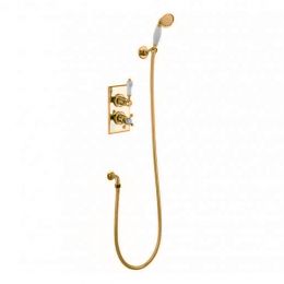 Burlington Trent Two Outlet Thermostatic Shower Mixer with 12 Inch Handset - Gold / White