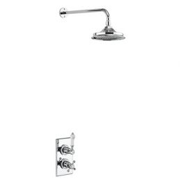 Burlington Trent Single Outlet Thermostatic Shower Mixer with 6 Inch Fixed Head - Chrome / White