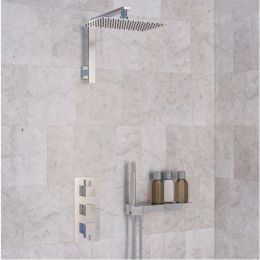 Eastbrook Two Outlet Thermostatic Shower Mixer with Fixed Head, Shower Shelf & Handset - Chrome
