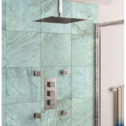 Eastbrook Two Outlet Thermostatic Shower Mixer with Square Fixed Head & Body Jets - Chrome