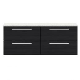 Hudson Reed Quartet 1440mm Double Wall Hung Cabinet & Sparkling White Worktop - Charcoal Black