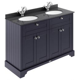 Hudson Reed Old London 1200mm Cabinet & 1TH Double Basin with Black Marble Top - Twilight Blue