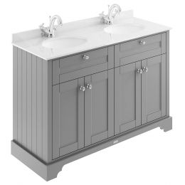 Hudson Reed Old London 1200mm Cabinet & 1TH Double Basin with White Marble Top - Storm Grey
