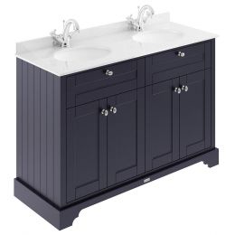 Hudson Reed Old London 1200mm Cabinet & 1TH Double Basin with White Marble Top - Twilight Blue