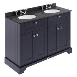 Hudson Reed Old London 1200mm Cabinet & 3TH Double Basin with Black Marble Top - Twilight Blue