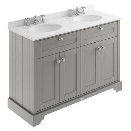 Hudson Reed Old London 1200mm Cabinet & 3TH Double Basin with Grey Marble Top - Storm Grey