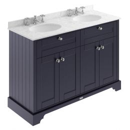 Hudson Reed Old London 1200mm Cabinet & 3TH Double Basin with Grey Marble Top - Twilight Blue