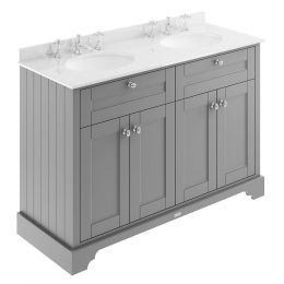 Hudson Reed Old London 1200mm Cabinet & 3TH Double Basin with White Marble Top - Storm Grey