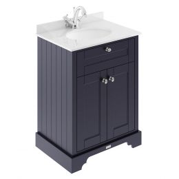 Hudson Reed Old London 600mm Cabinet & 1TH Basin with White Marble Top - Twilight Blue