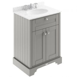 Hudson Reed Old London 600mm Cabinet & 3TH Basin with Grey Marble Top - Storm Grey