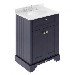 Hudson Reed Old London 600mm Cabinet & 3TH Basin with White Marble Top - Twilight Blue