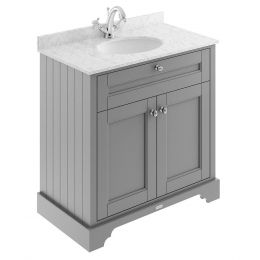 Hudson Reed Old London 800mm Cabinet & 1TH Basin with Grey Marble Top - Storm Grey