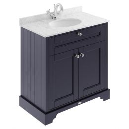 Hudson Reed Old London 800mm Cabinet & 1TH Basin with Grey Marble Top - Twilight Blue
