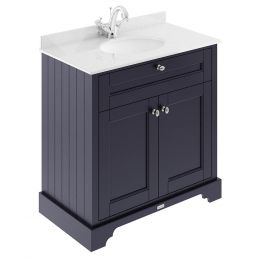 Hudson Reed Old London 800mm Cabinet & 1TH Basin with White Marble Top - Twilight Blue