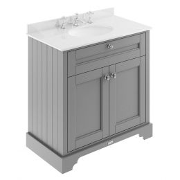 Hudson Reed Old London 800mm Cabinet & 3TH Basin with White Marble Top - Storm Grey