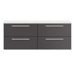 Hudson Reed Quartet 1440mm Double Wall Hung Cabinet & Sparkling White Worktop - Gloss Grey